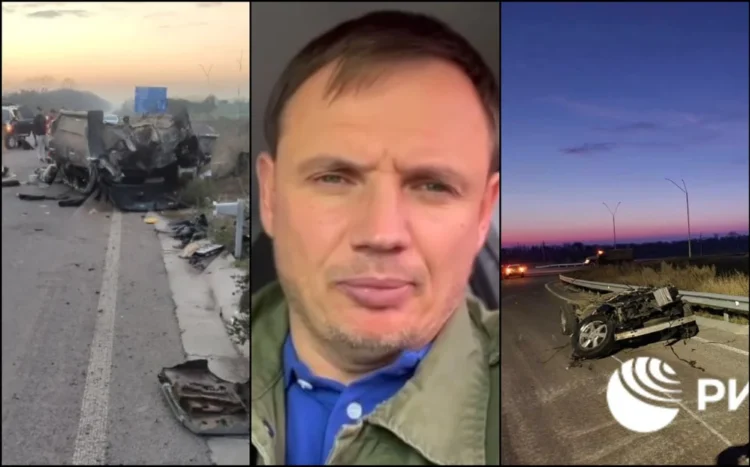 Ce a mai rămas din mașina în care a murit liderul prorus din Herson. Caroseria a sărit de pe șasiu în urma presupusului accident