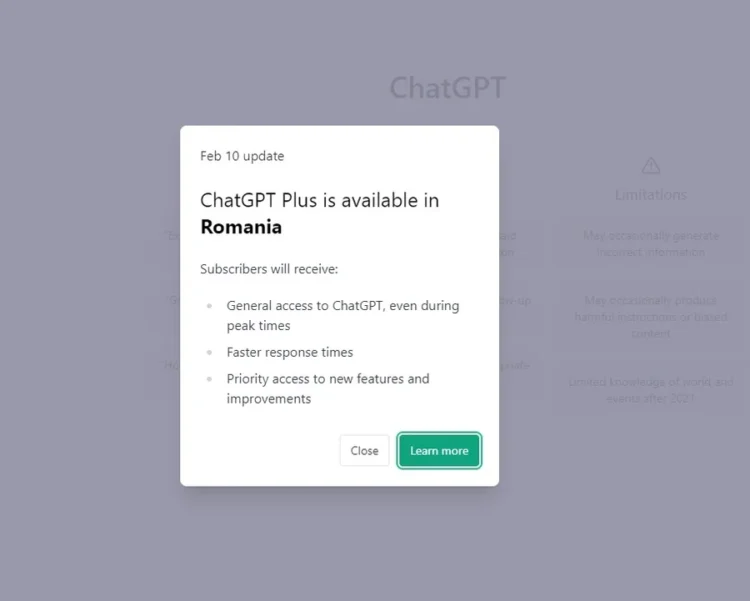 ChatGPT Plus este disponibil în România