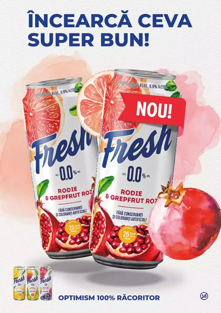 Bergenbier S.A. lansează Fresh 0.0 Rodie și Grapefruit Roz: Producătorul continuă expansiunea în segmentul mixurilor de bere fără alcool