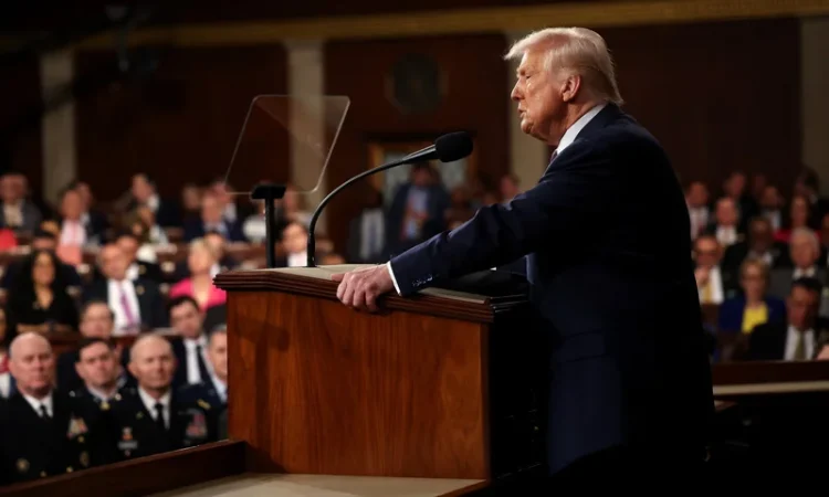 Donald Trump a susținut un discurs plin de afirmații false, prezentându-și realizările în ciuda piețelor instabile și a reacțiilor negative din partea aliaților