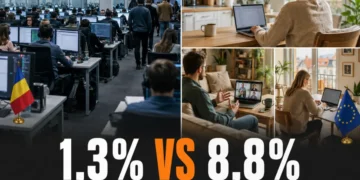 Doar 1,3% dintre angajații români lucrează de acasă, de aproape șapte ori mai puțin decât media europeană
